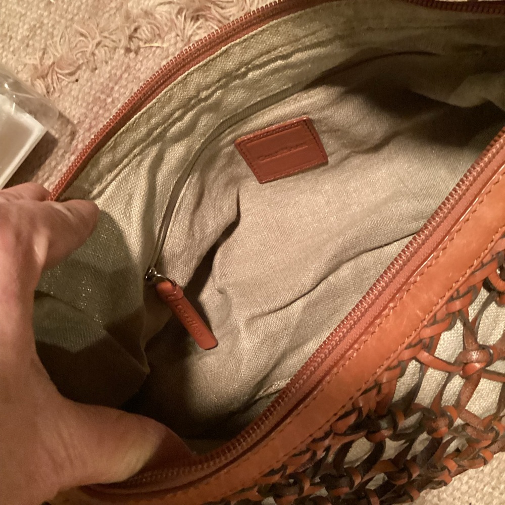 COLE HAAN DARA COLLECTION BROWN LEATHER WOVEN HANDBAG - Picture 4 of 13